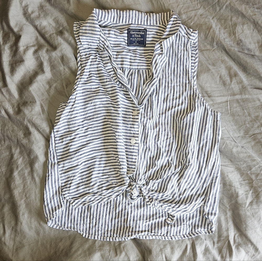 Abercrombie & Fitch Striped Button Up Cropped Tie Tank